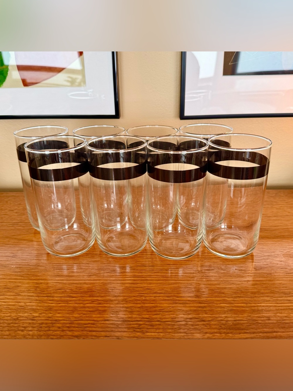 50s-60s Vintage 🖤 Libbey Mid-Century Black Band Tumbler Drinking Glasses (8) - Picture 4 of 4